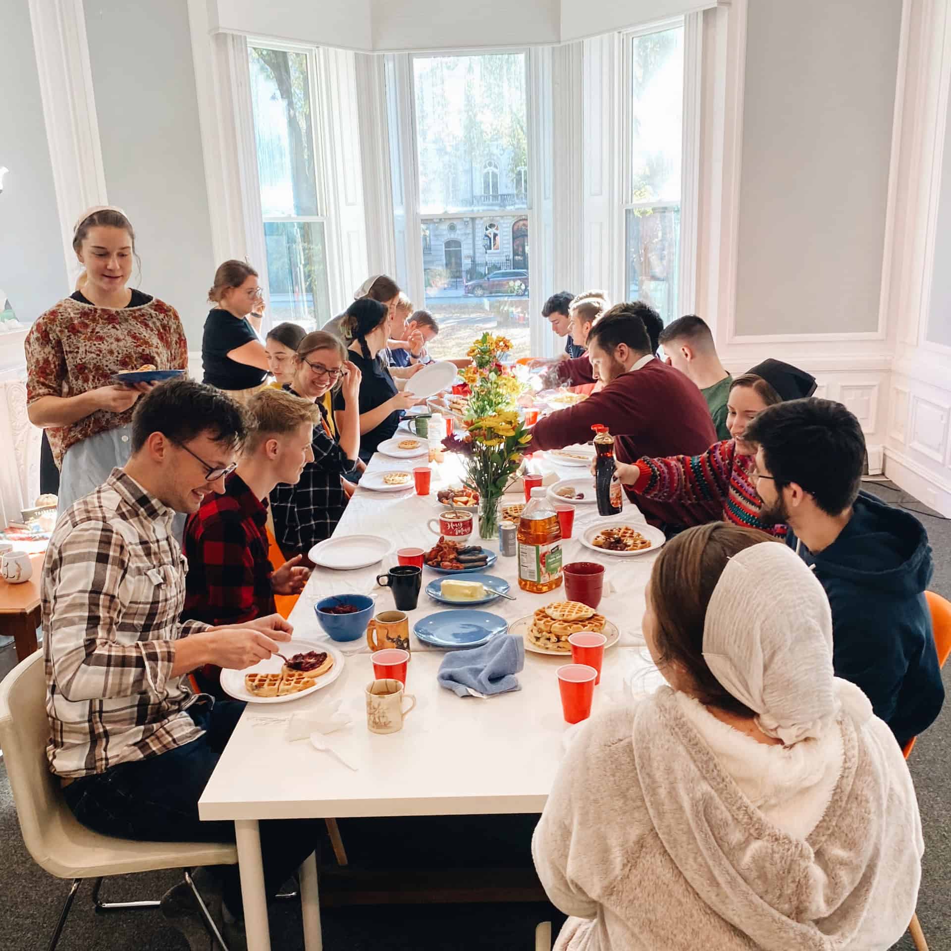 Students eating at the dorms