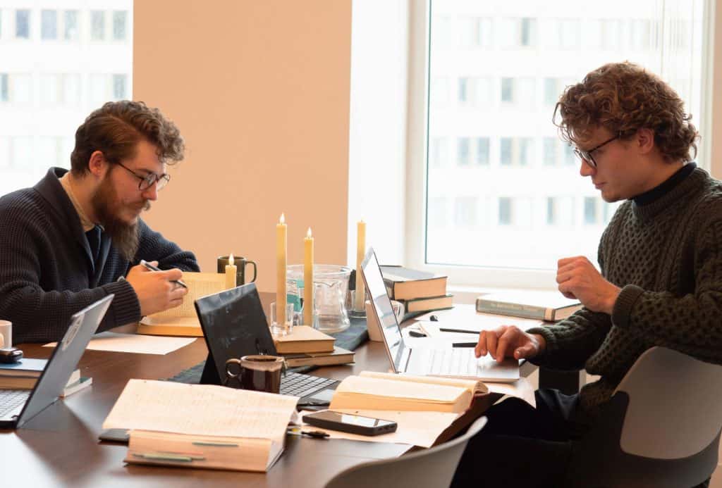 Two students studying