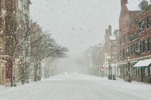snowy street in Boston