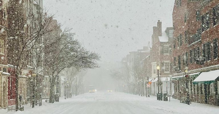 snowy street in Boston